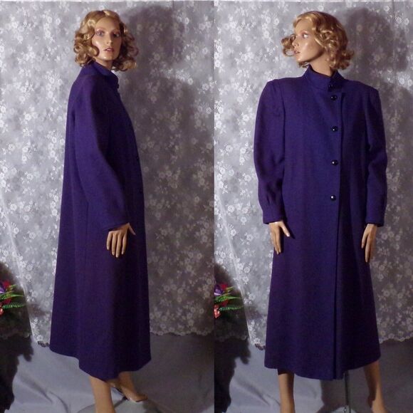 Vintage 80s Coat 1980s Purple Art Deco Revival Retro Wool Blend Size Medium M/L - Picture 1 of 11